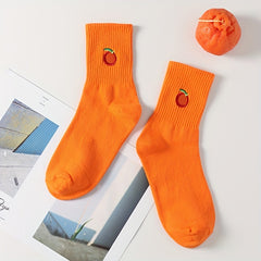 Funny Cartoon Fruit Embroidery Socks for Women