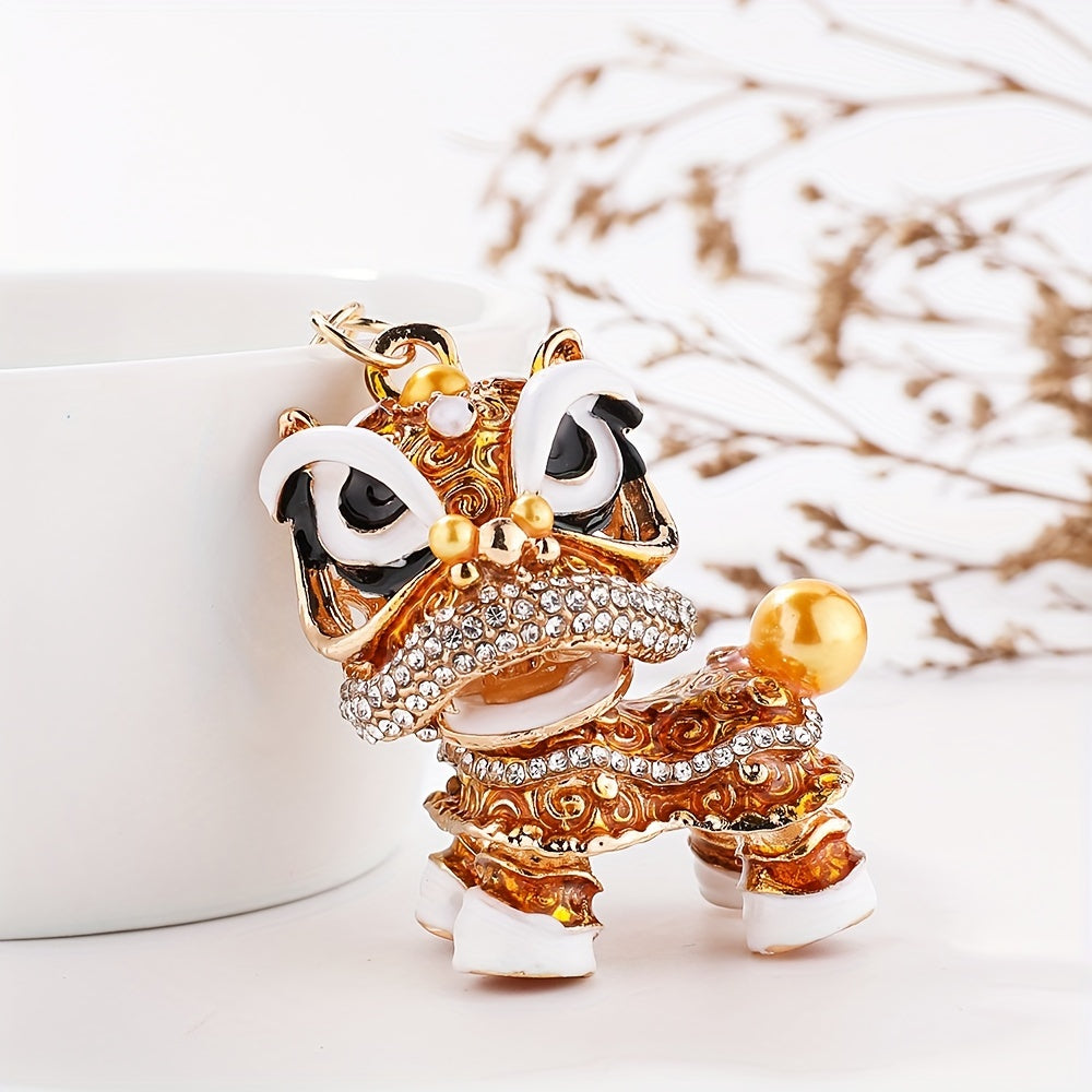 Chinese Style Small Lion Rhinestone Key Chain Pendant