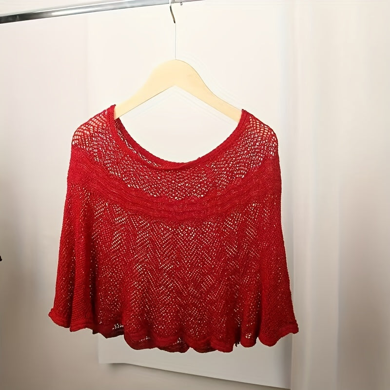 Knitted Shawl Wavy Edge Solid Wrap Cape