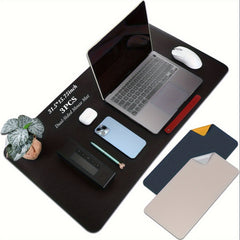 3pcs Dual Sided Faux Leather Desk Pad Non Slip Mat for Office Table