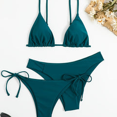 2 Style High Cut Solid Two Piece Swimsuit Women's Swimwear