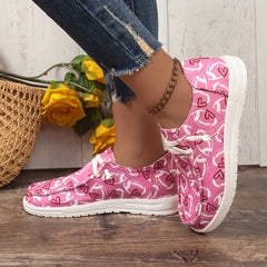 Women's Rugby & Heart Pattern Canvas Shoes Comfort Slip on Boat Shoes