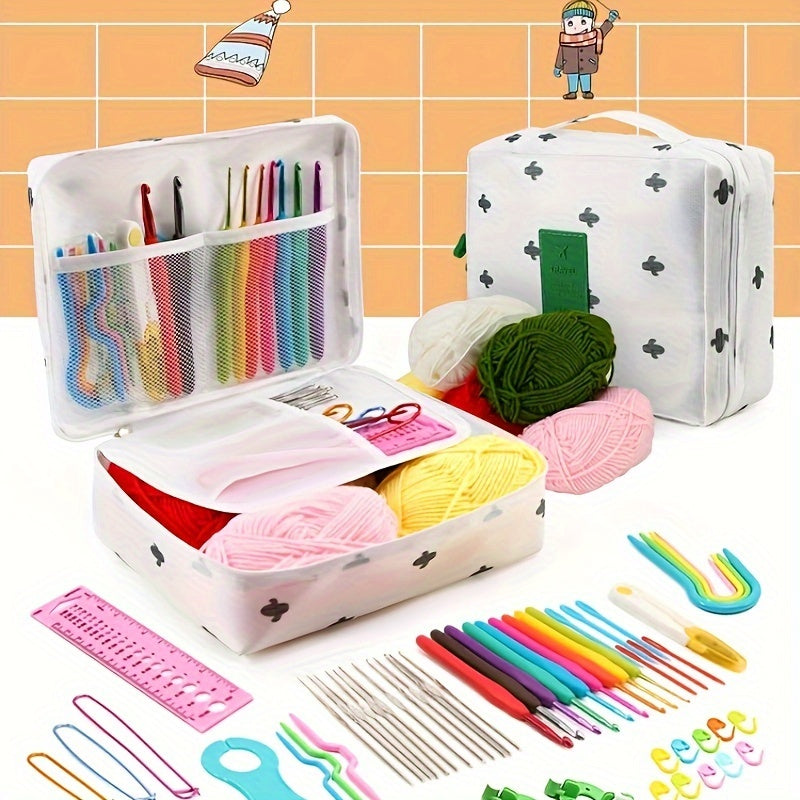 Cat Print Crochet Kit with Metal Hooks, Yarn, Scissors