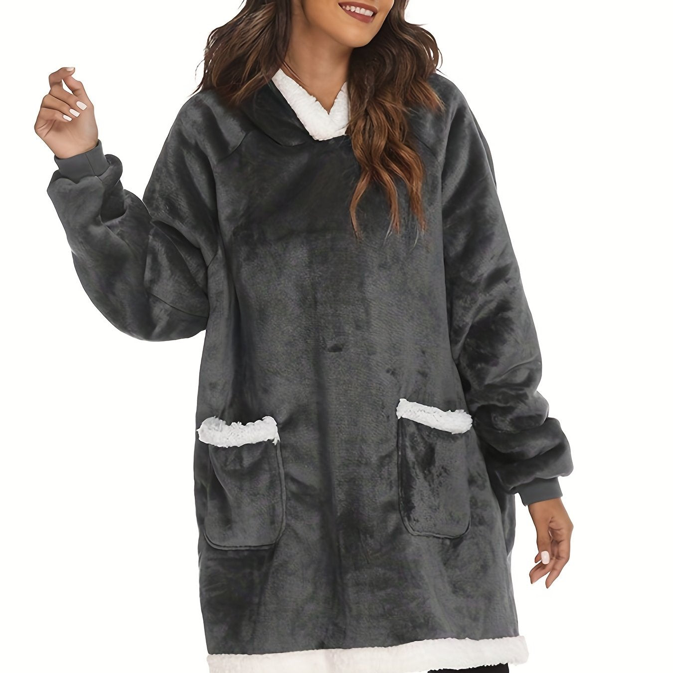 Plush Hooded Lounge Top Soft & Warm Long Sleeve Robe Women's Loungewear