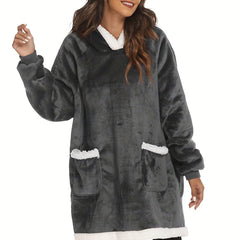 Plush Hooded Lounge Top Soft & Warm Long Sleeve Robe Women's Loungewear