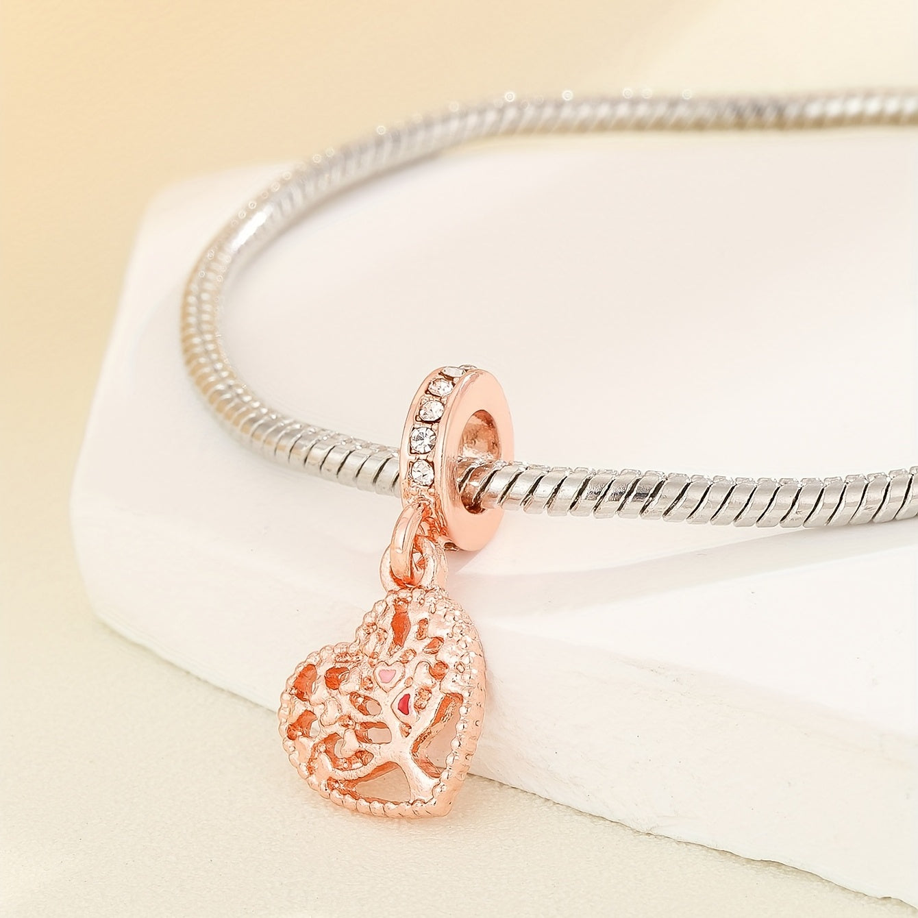 Rose Golden Alloy Heart Tree Pendant DIY Charms Supplies Jewelry
