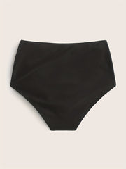 Ruched High Waist Bikini Bottoms Solid Swim Briefs Women's Swimwear