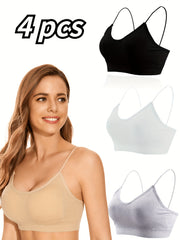 4pcs Ribbed Cami Crop Tops Spaghetti Strap Top