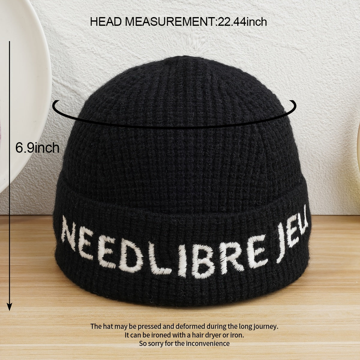 Letter Embroidered Knit Beanie Hat Winter Warm Skull Cap
