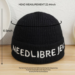 Letter Embroidered Knit Beanie Hat Winter Warm Skull Cap