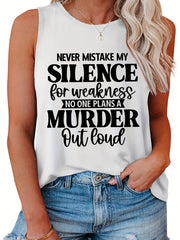 Casual Tank Top Women's Plus Slogan Print Round Neck Tank Top