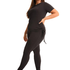 Side Drawstring Tee & Leggings Set Women's Plus Stretch Outfits
