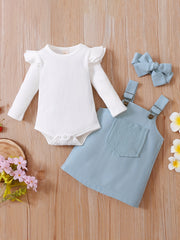 3pcs Baby Girls Ruffle Trim Onesie Dress Set