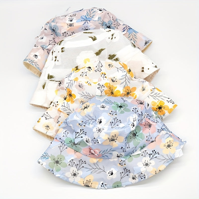 Pink Flower Print Bucket Hat Mesh Breathable Casual Basin Hat Lightweight Sunscr