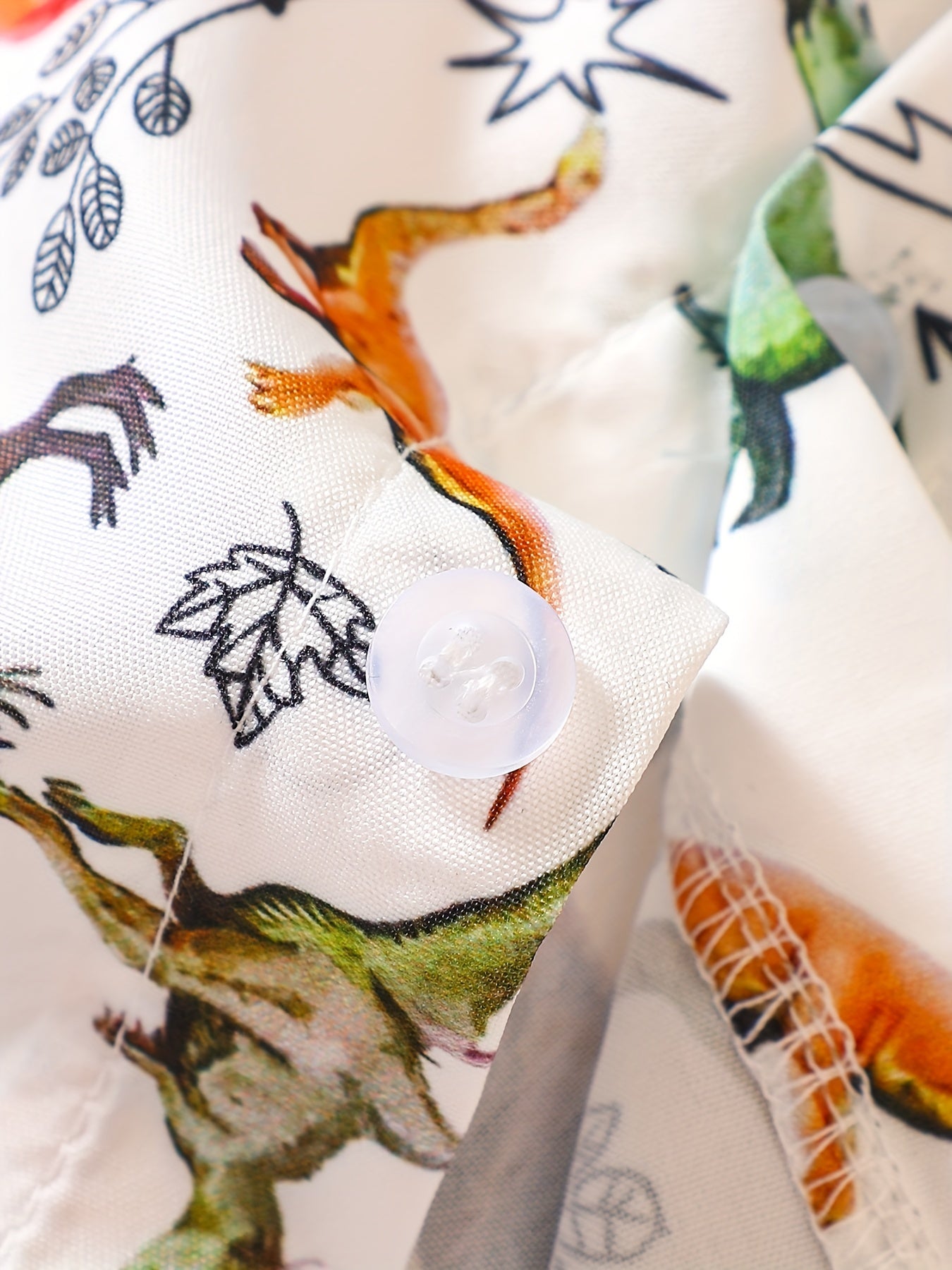 Kids Dinosaur Print Button Down Shirt Boys Casual Tee