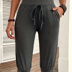 Solid Drawstring Shorts Casual Workout Knee Length Shorts
