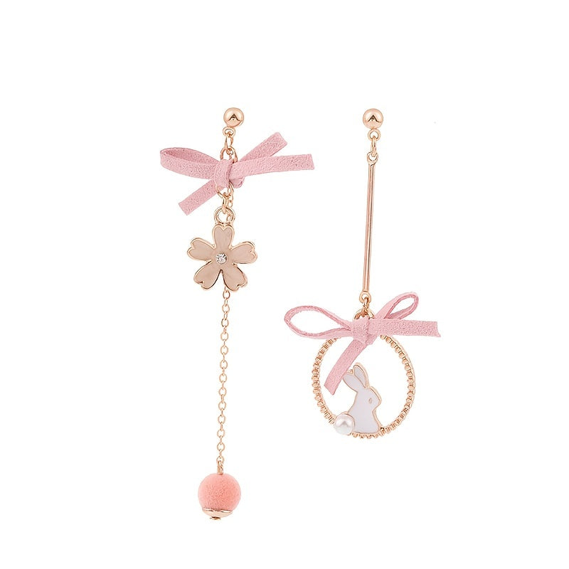 Girls Flower And Rabbit Bow Ear Clip Earrings Children's Birthday Gift