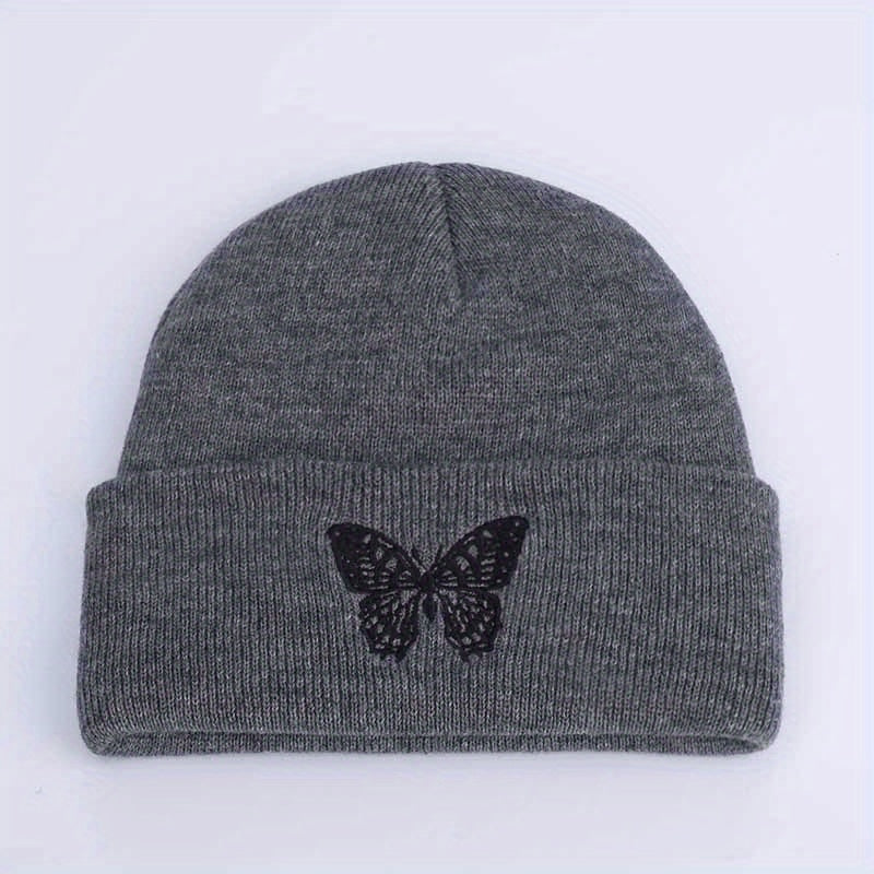 Butterfly Embroidery Beanie Unisex Warm Elastic Skull Cap