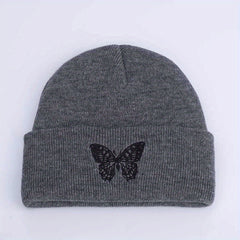 Butterfly Embroidery Beanie Unisex Warm Elastic Skull Cap