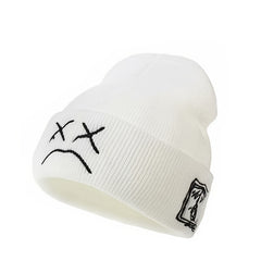Embroidered Expression Knitted Pullover Hat Warm Outdoor Hat