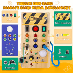 8 LED Light Switches Sensory Toy Montessori Busy Board For Toddlers 1+