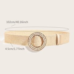 Boho Beige Braided Straw Belt Elastic Waistband