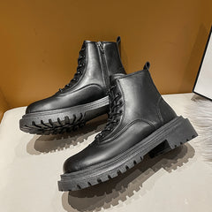 Winter Thermal Platform Lace Up Combat Boots Zipper Women's Footwear