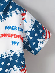 Boys Independence Letter Print Casual Lapel Shirt