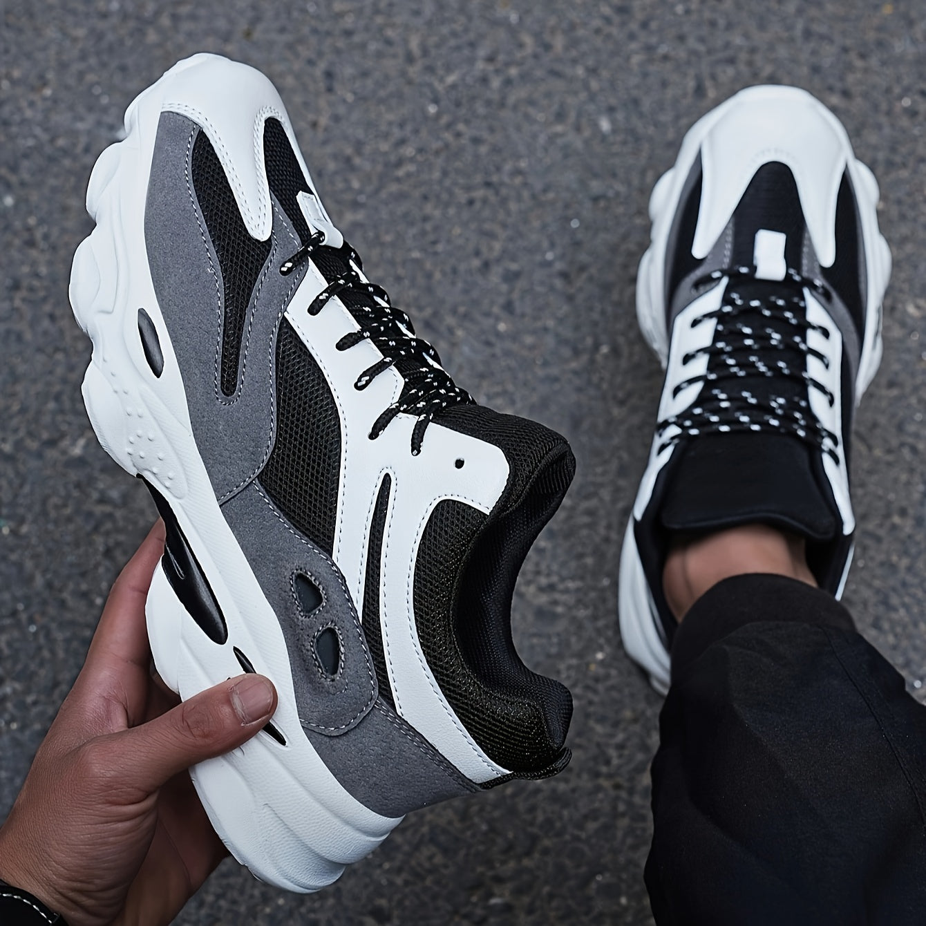 Chunky Sneakers Mesh Breathable Lace Up Running Shoes
