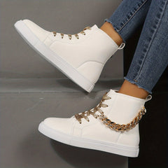Women's High Top Skate Shoes with Chain Decor Lace Up Sneakers