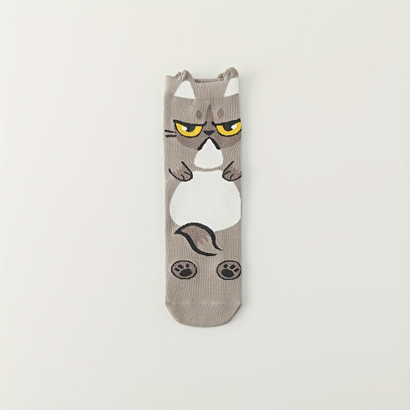 5 Pairs Cartoon Cat Print Socks Women's Stockings & Hosiery