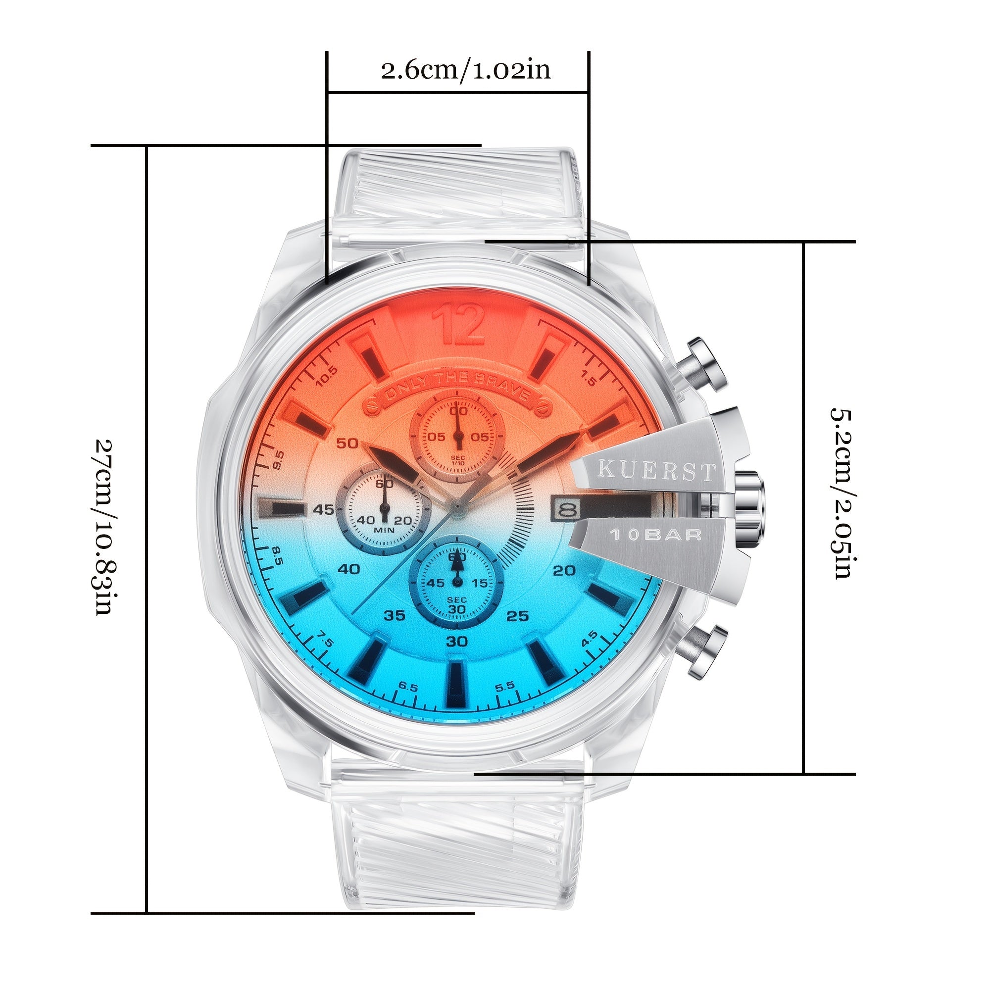 KUERST Acrylic Quartz Watch Waterproof Chronograph Sports Wrist Watch