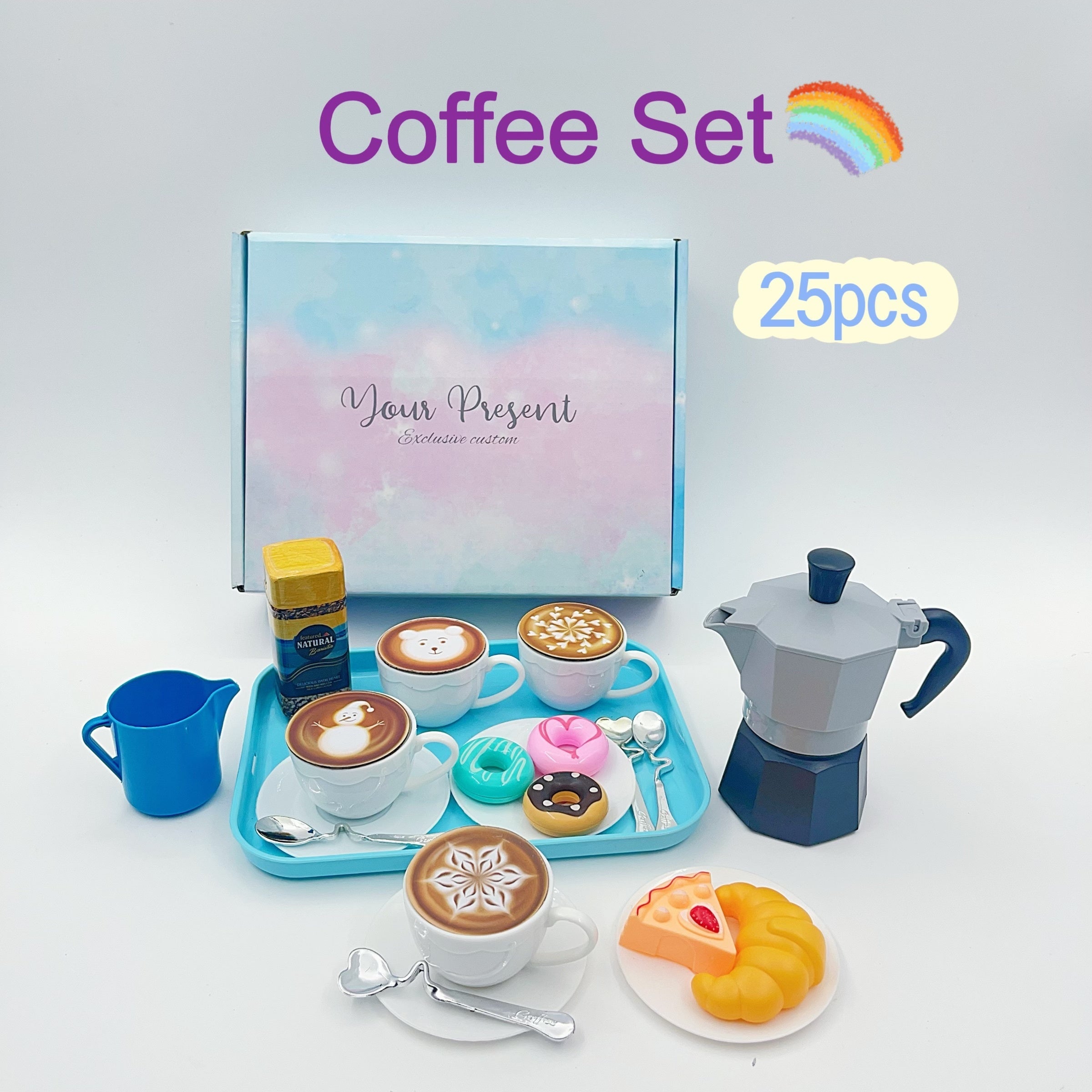 25pcs Afternoon Tea Coffee Toy Set for Kids Pretend Play Gift