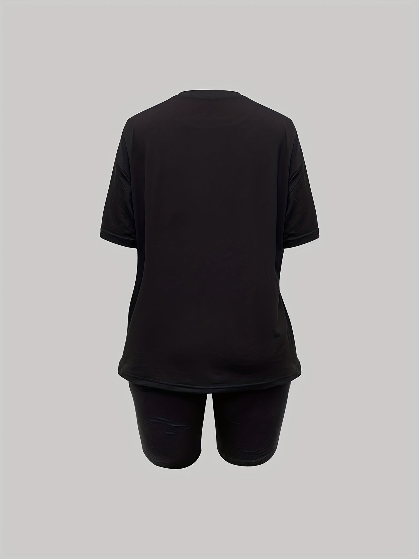 Lion Print Matching Two piece Set Casual Short Sleeve T shirt & Skinny Shorts