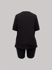 Cartoon Print Two Piece Outfit Short Sleeve T Shirt & Shorts