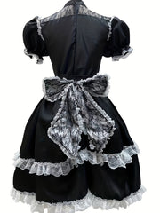 Halloween Lolita Lace Dress Illusion Neckline Puff Sleeve A-Line