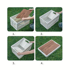 Outdoor Camping Folding Box Wooden Lid Large Capacity Storage Food Organizer