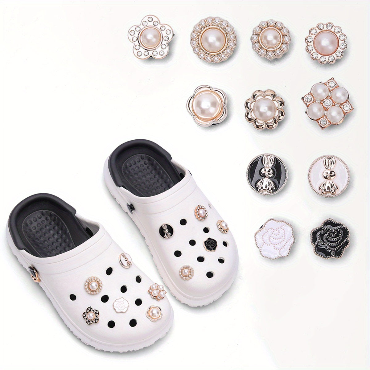 Bling Shoe Decoration Charms With Chains For Clog Sandals Rhinestone & Pearl