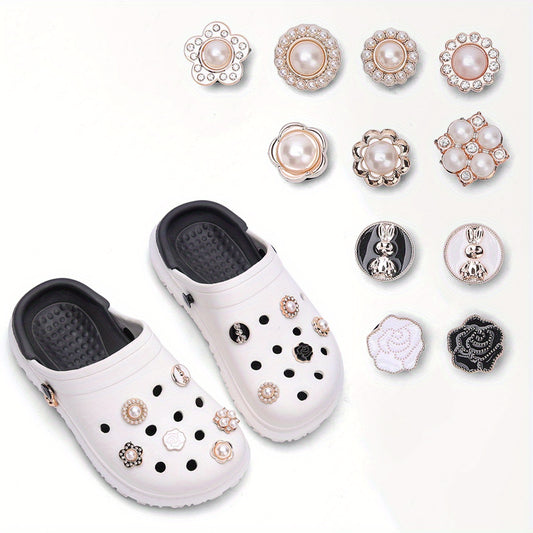 Bling Shoe Decoration Charms With Chains For Clog Sandals Rhinestone & Pearl