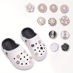 Bling Shoe Decoration Charms With Chains For Clog Sandals Rhinestone & Pearl