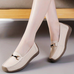 Women's Metal Decor Loafers Slip On Shoes Lightweight Faux Leather