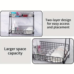 Double Layer Bathroom Organizer Metal Basket Storage Shelf Rack