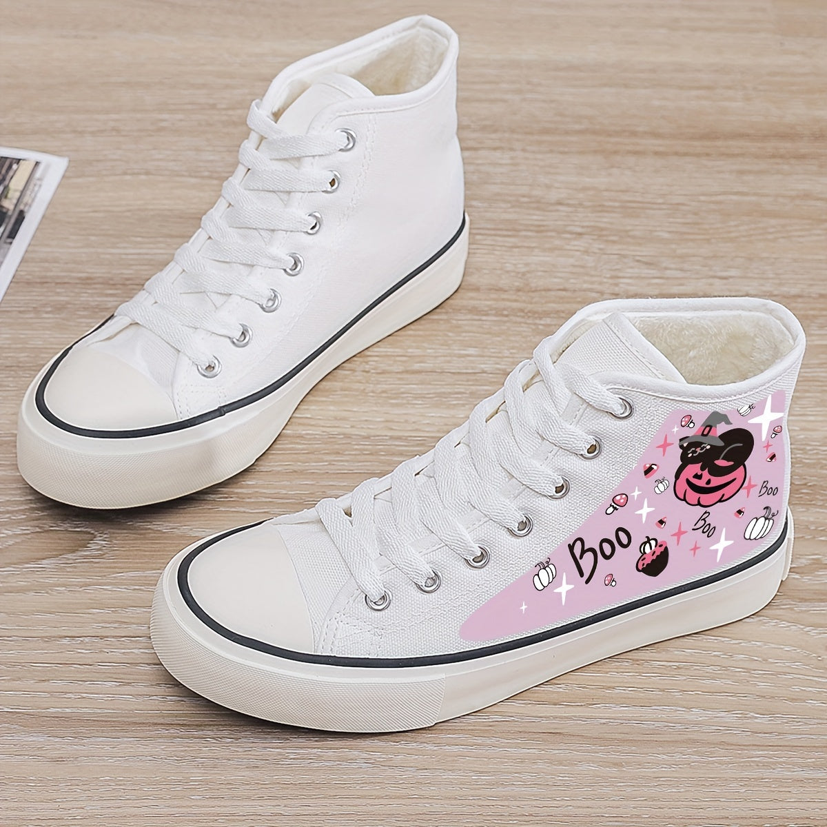 Cartoon Print Plush Lined Thermal Chunky Canvas Sneakers