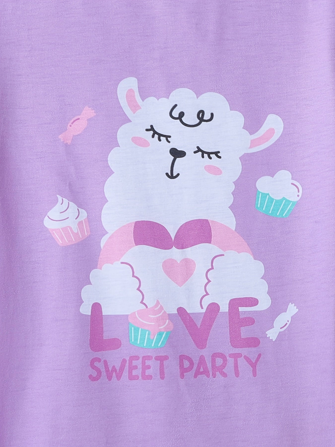 Girls' Alpaca Print Pajama Set Love Sweet Party T-Shirt & Shorts