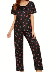 Cherry Print Pajama Set Women's Sleepwear