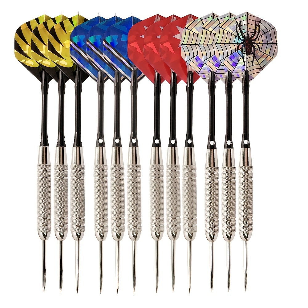12 Piece Steel Tip Darts Set with Unique Wings & Storage Box
