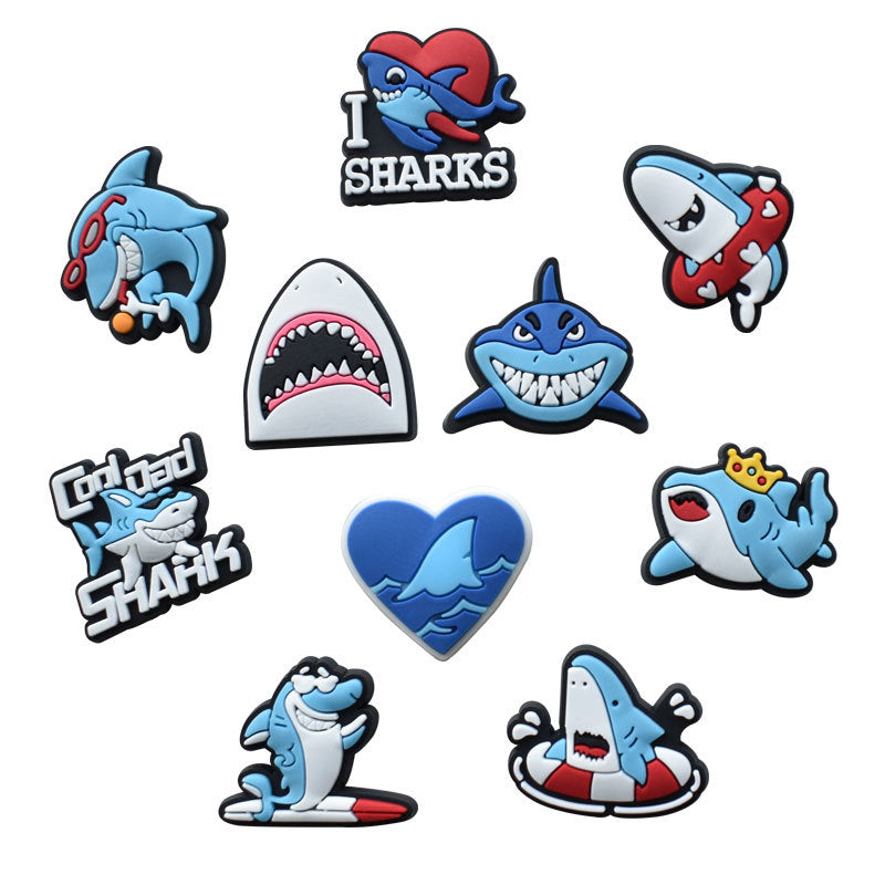 10pcs Shark Pattern Shoe Decorations For Clogs Slides Sandals