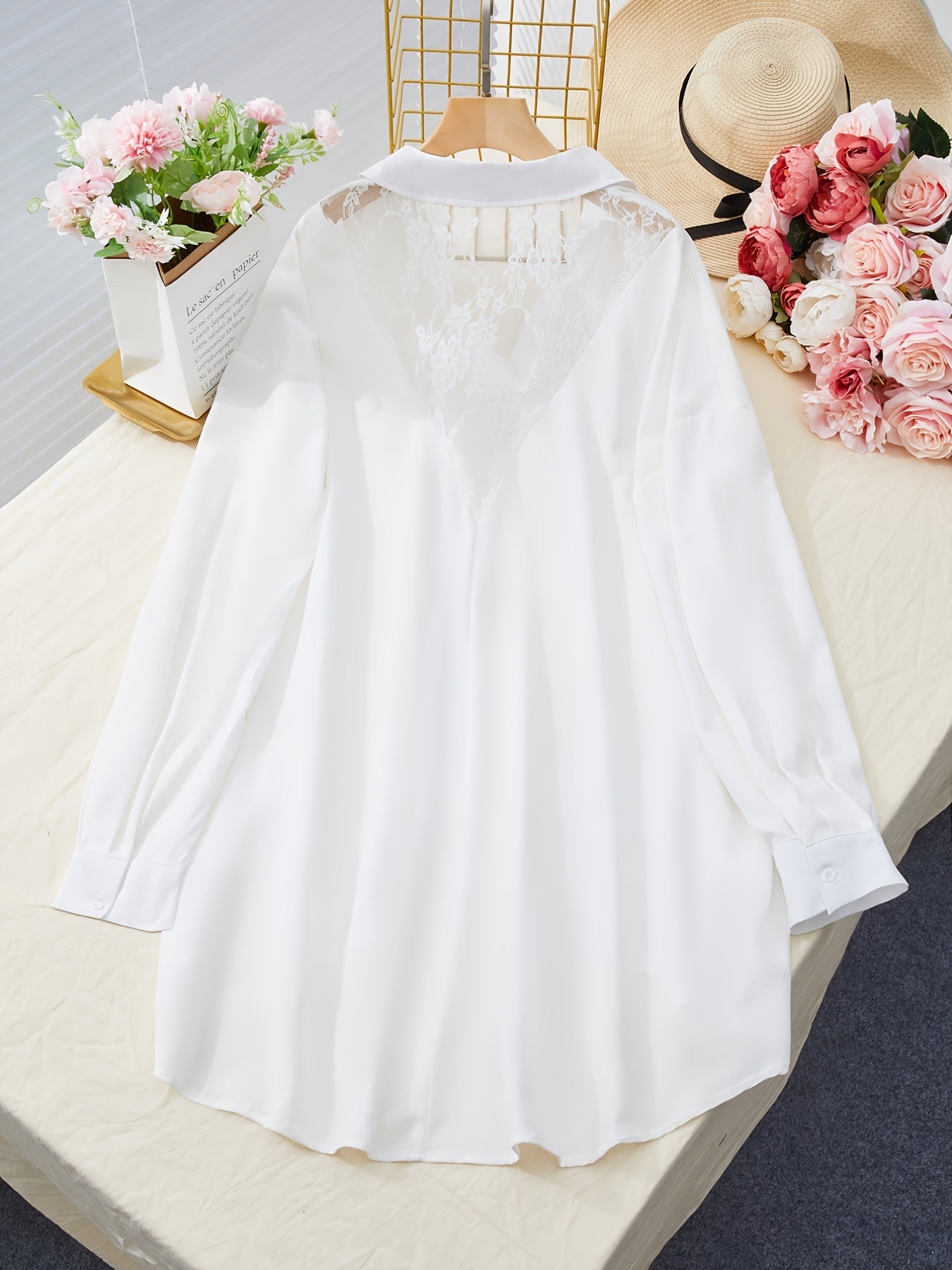 Lace Long Sleeve Blouse with Collar