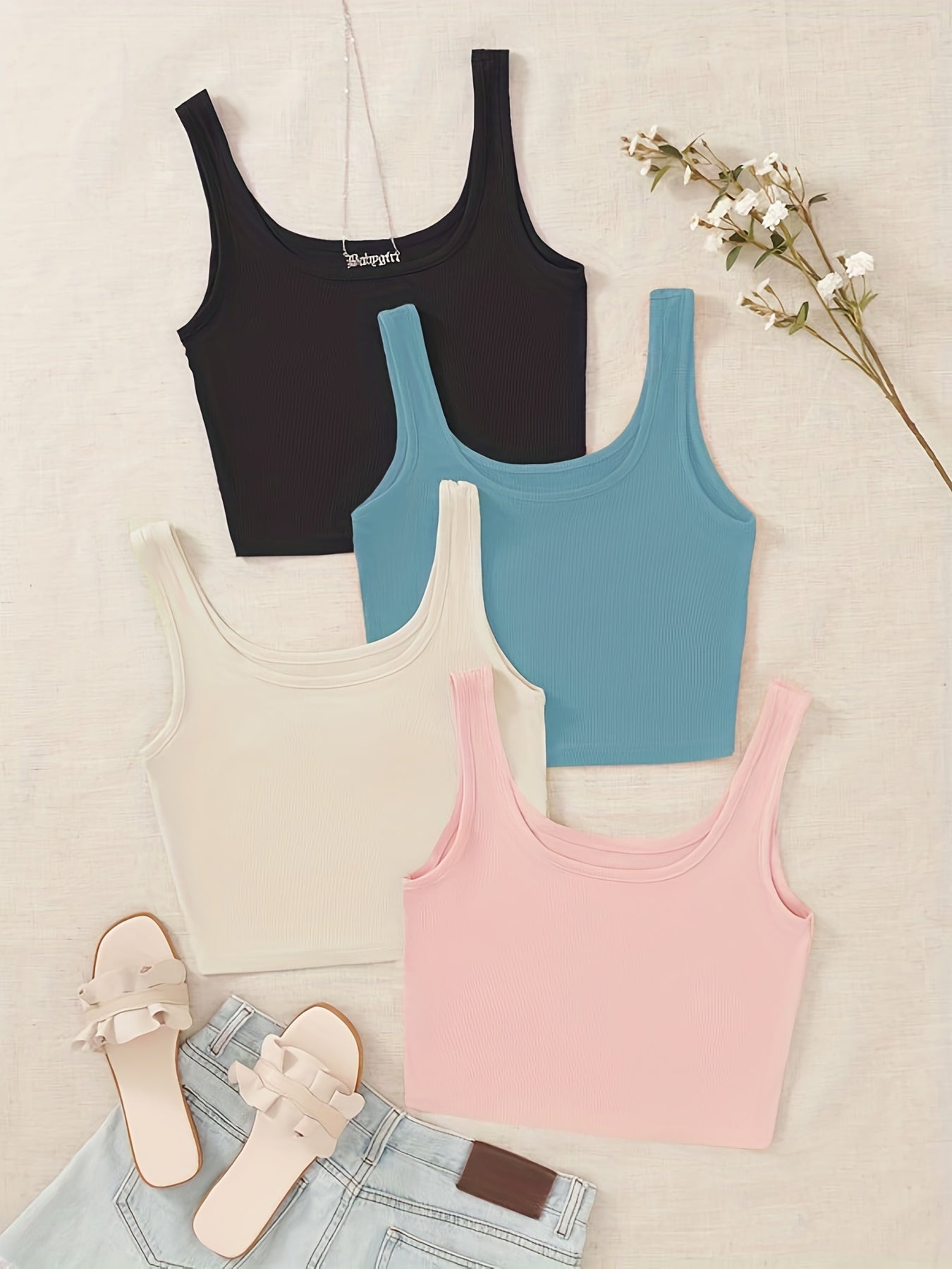 Ribbed Lounge Tops Scoop Neck Tank Top Women's Loungewear