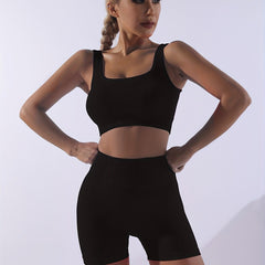 Ribbed Workout Set Beauty Back Sports Bra & High Waist Gym Shorts